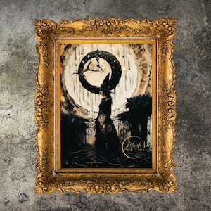 Witchy Scene | Moody Witch Art | Vintage Art | Gothic Art | Halloween