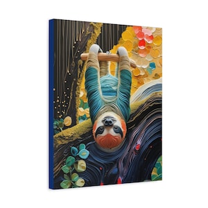 Colorful Sloth Canvas Art | Whimsical Home Decor, Sloth Wall Art, Animal Lover Gift, Unique Wall Hanging, Kids Room Decor