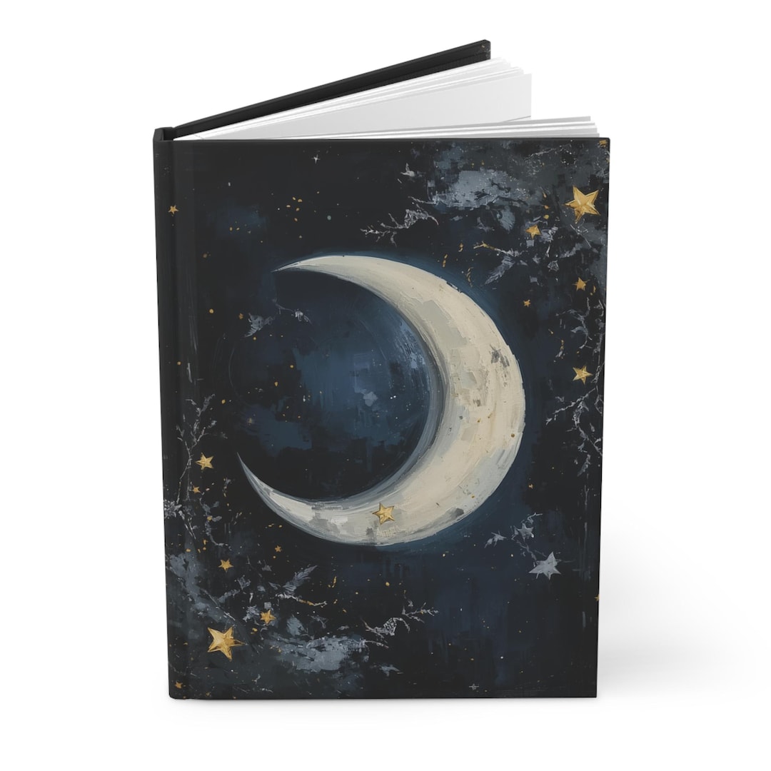 Crescent Moon Night Sky Hardcover Journal | Celestial Stars Notebook - Etsy
