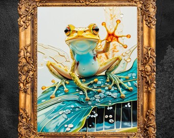Kleurrijke kikkerkunstprint: grillig natuurdecor (digitale download)