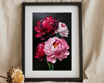Peony Blooms Moody Art: elegante bloemenmuurdecoratie