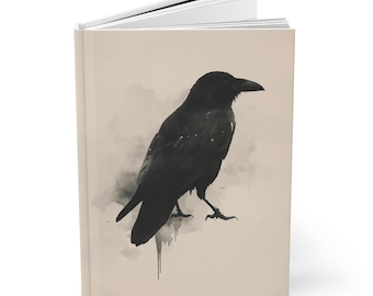 Black Crow Illustration Hardcover Journal | Raven Sketch Notebook