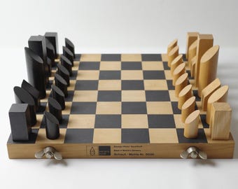 Vintage Mertens Kunst Chess Set by Peter Spielhoff - Minimalist West German Wooden Game
