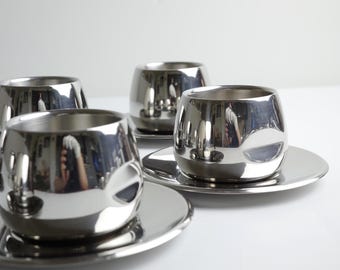 Vintage AMC Espresso Set: Italian Modernist Stainless Steel, 1970s/80s