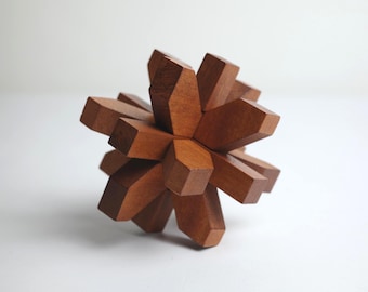 Vintage Arjeu Calliope Wooden Puzzle, Interlocking Brain Teaser, Original Box & Instruction Guide