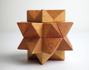 Vintage Arjeu “Diamant” Wooden Puzzle in Original Box – French Interlocking Brain Teaser