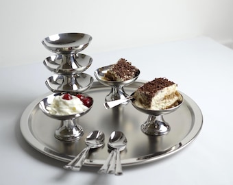 Vintage 1980s Guy Degrenne Stainless Steel Dessert Set with Original Box