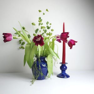 Dänische blau glasierte Keramikvase & Kerzenhalter - Jette Andersen Denmark