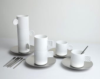 Mono Doppio Espresso Cups – Mikaela Dörfel 1999 | Vintage German Design Porcelain & Stainless Steel