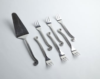 Vintage Swirl Handle Dessert Serving Set – Mid Century Modern Stainless Steel Flatware