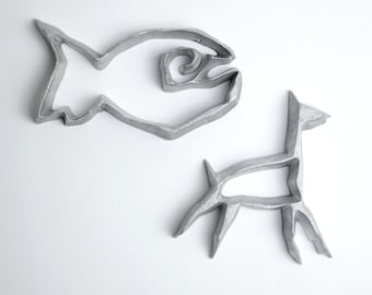 Teun Kees Abstract Aluminum Sculptures – Fish & Deer Figures – Modernist Brutalist Art Objects