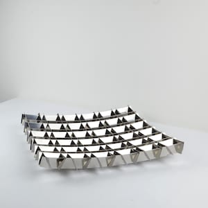 Vintage Auerhahn STRIPE fruktskål – Jens-Hagen Wüstefeld Design – Rymdålderns mittpunkt i rostfritt stål