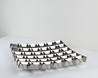 Vintage Auerhahn STRIPE Fruit Bowl – Jens-Hagen Wüstefeld Design – Space Age Stainless Steel Centerpiece
