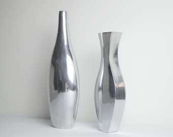 Vintage 1980s Polished Aluminum Vase – Modernist Sculptural Metal Decor (Woman-Shape or Teardrop)