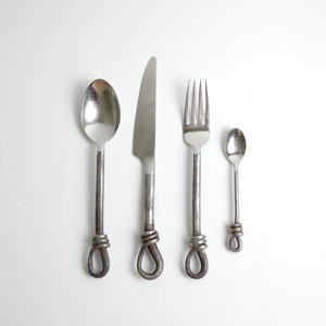 Brutalist Flatware Set: Forged Loop Handle, 1970s Industrial Silverware
