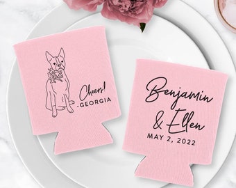 Custom Illustration of Your Pet, Pet Portrait Wedding Favor, Personalized Wedding Can Cooler, D471 Chick Design Boutique