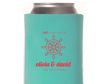 Bomboniere per lattine refrigeranti per matrimonio nautico, design personalizzato Sail Away D36