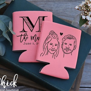 Wedding Portrait, Illustrate Your Family, Custom Portrait Wedding Favor, Personalized Wedding Can Cooler, D468 Chick Design Boutique