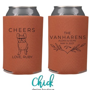 Puppy Portrait Wedding Favor, Can Cooler Sketch, Wedding Can Holder, Beverage Holder, PD6 Chick Design Boutique