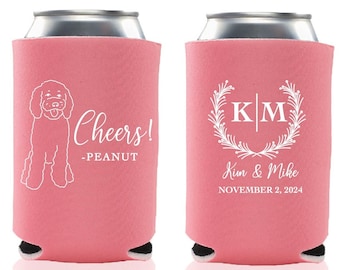 Dog Illustration Wedding Favor, Can Cooler Sketch, Wedding Can Holder, Beverage Holder, PD2 Chick Design Boutique