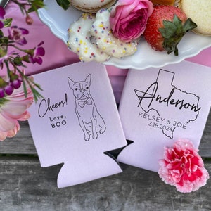 Illustrate Your Pet, Pet Portrait Wedding Favor, Texas, Louisiana, Florida, South Carolina, State, Personalized Wedding Can Cooler, D465