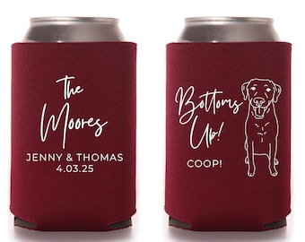 Dog Breed Illustration Wedding Favor, Can Cooler Sketch, Bottoms Ups Can Holder, Beverage Holder, PD3 Chick Design Boutique