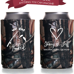 We Got Hooked Fishing Can Coolie, Wedding Favors Fun Wedding Party Gifts Wedding Anniversary Party Gifts Custom Beverage Can Cooler 5D84N15