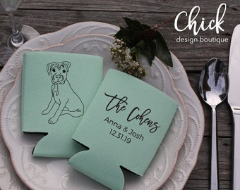 Illustrate Your Pet, Pet Portrait Wedding Favor, Personalized Wedding Can Cooler, Beverage Holder, D465 Chick Design Boutique