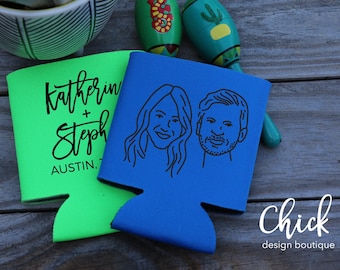 Bride and Groom Illustration, Custom Portrait Wedding Favor, Personalized Wedding Can Cooler, D465 Chick Design Boutique