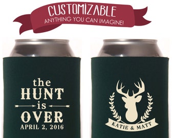 The Hunt is Over Can Cooler, Wedding Favors Fun Wedding Party Gifts Wedding Anniversary Party Gifts Custom Beverage Can Coolie 3D103