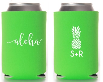 Aloha Hawaiian Can Coolers, Custom Wedding Party Favors D100