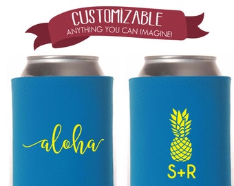 Aloha Hawaiian Can Cooler, Custom Wedding Party Favors D100