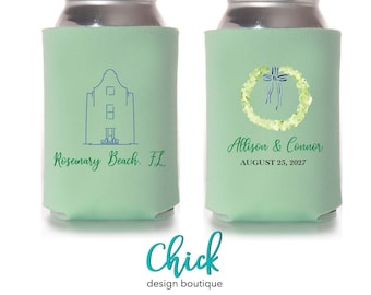 Wreath Crest Holiday Sketch Wedding Favor, Can Cooler Sketch, Wedding Can Holder, Beverage Holder, FCV2 Chick Design Boutique