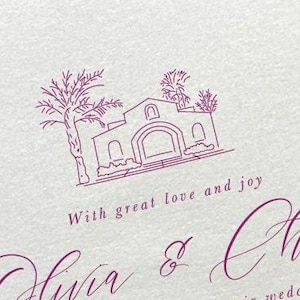 Ilustración de lugar de celebración de bodas Flora Farms, México / Boceto de invitación de boda / Arte lineal dibujado a mano / DESCARGA DIGITAL