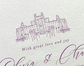 Don CeSar, St Pete Beach, FL Venue Illustration | Wedding Invitation Sketch | Hand Drawn Line Art | DIGITAL DOWNLOAD