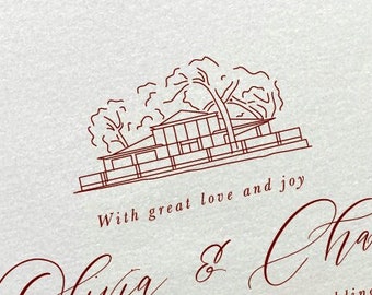 Pecan Grove, TX Venue Illustration | Wedding Invitation Sketch | Hand Drawn Line Art | DIGITAL DOWNLOAD