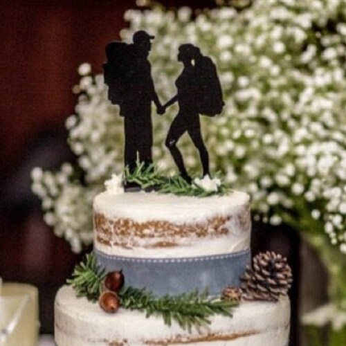 HIKING COUPLE With DOG Wood Wedding Cake Topper / Backpacking - Etsy