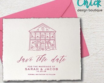 Old Town Manor, Key West FL Venue Illustration | Wedding Invitation Sketch | Hand Drawn Line Art | DIGITAL DOWNLOAD