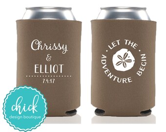 Custom Can Cooler Engagement Party Huggie Coolie Here/'s To Many Years /& Cold Beers Shower Gift Personalized Wedding Favor Party