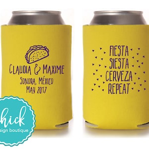 Fiesta, Siesta, Cerveza, Repeat & Taco Custom Can Cooler Personalized Wedding Favor Party Gift Anniversary Favor Engagement Favor 2D400e
