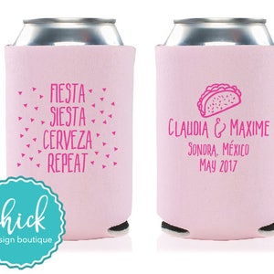 Fiesta, Siesta, Cerveza, Repeat & Taco Custom Can Cooler Personalized Wedding Favor Party Gift Anniversary Favor Engagement Favor 1D400a