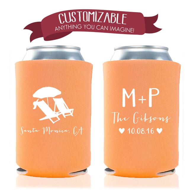 Beach Chairs Umbrella Initials Custom Can Cooler Personalized