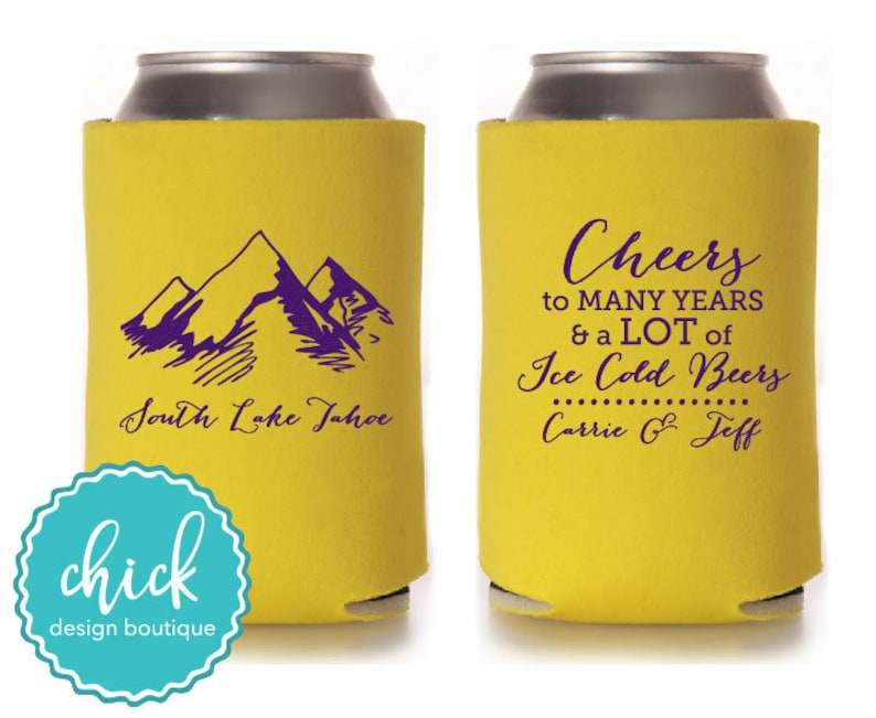 Mountains Cheers to Cold Beers Can Cooler Wedding Favors Fun Etsy