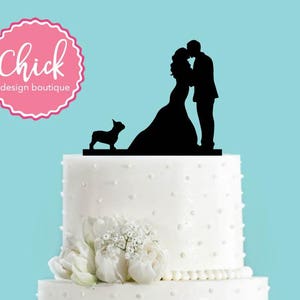 Couple Kissing with French Bulldog Acrylic Wedding Cake Topper