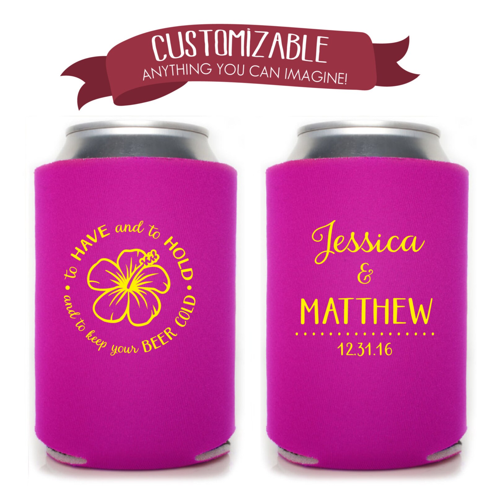 To Have and Hold Keep Beer Cold Hibiscus Custom Can Cooler Etsy