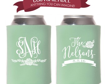 Monogram Rose Vine Floral Can Cooler Wedding Favors Fun Wedding Party Gifts Wedding Anniversary Party Gifts Custom Beverage Can Cooler 1D114