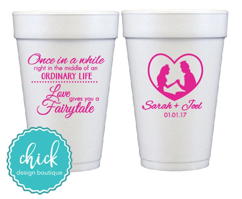 Fairytale Prince /& Princess 20 oz Foam Cup Wedding Favors Fun Wedding Party Gifts Wedding Anniversary Party Gifts Custom Beverage D292