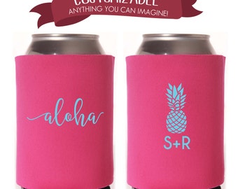 Aloha Hawaiian Can Coolie, Custom Wedding Party Favors D100