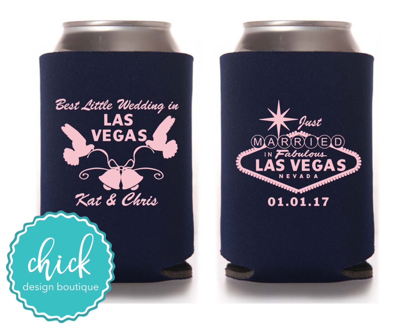 Just Married Best Little Wedding Las Vegas Custom Can Cooler ...