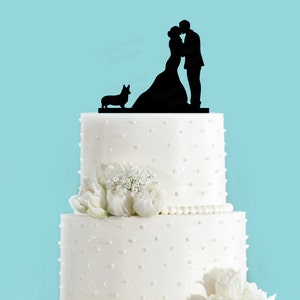 Couple Kissing with Welsh Corgi Dog Acrylic Wedding Cake Topper image 2